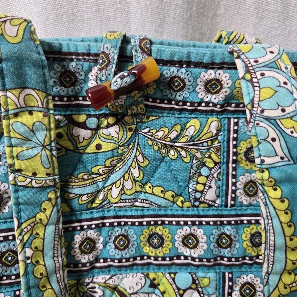 Vera Bradley Peacock Blue Colorful Paisley Floral Print Small Tote Bag Purse